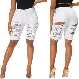 Women's Denim Casual Shorts | Mid Rise Ripped Distressed Jean Shorts